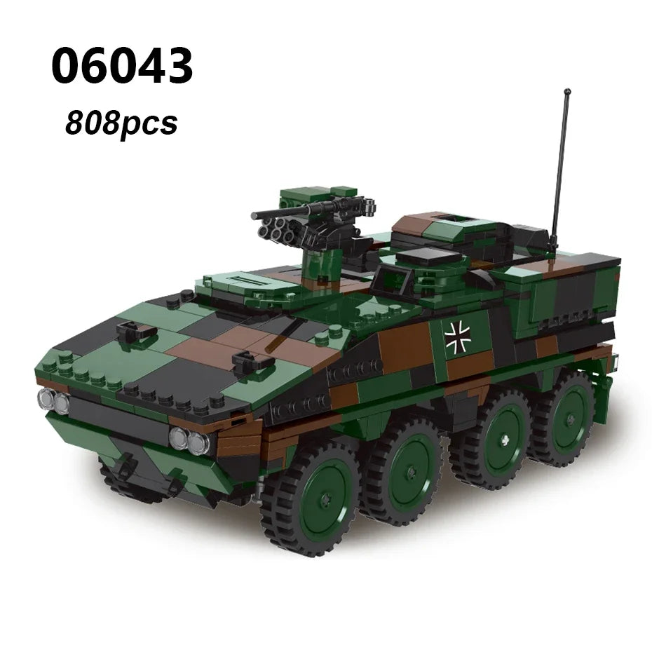 DIY Germany Military Series HX-8 Elefant Tractor PZH2000 Cannon Leopard Tank Lars-2 Rocket Launcher Building Blocks Bricks