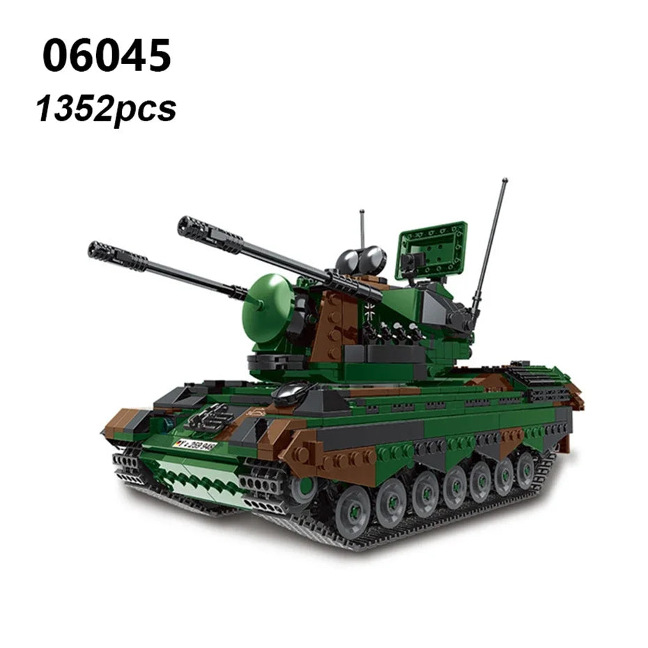 DIY Germany Military Series HX-8 Elefant Tractor PZH2000 Cannon Leopard Tank Lars-2 Rocket Launcher Building Blocks Bricks