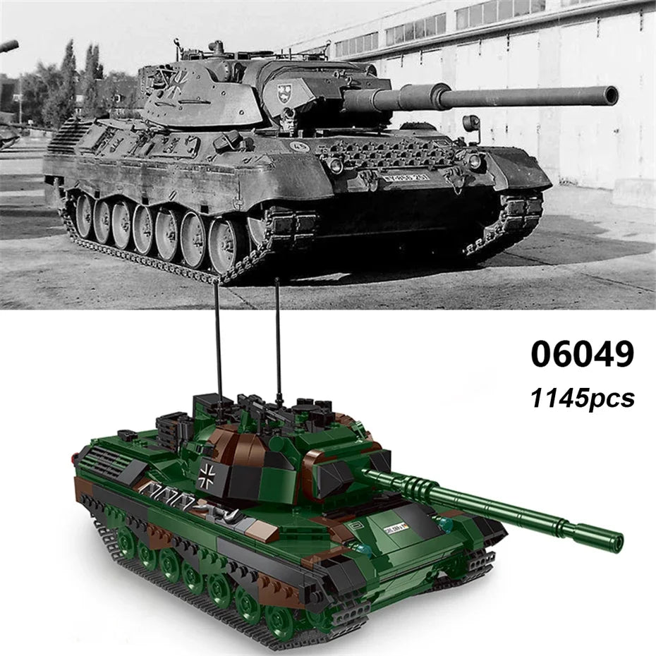 DIY Germany Military Series HX-8 Elefant Tractor PZH2000 Cannon Leopard Tank Lars-2 Rocket Launcher Building Blocks Bricks