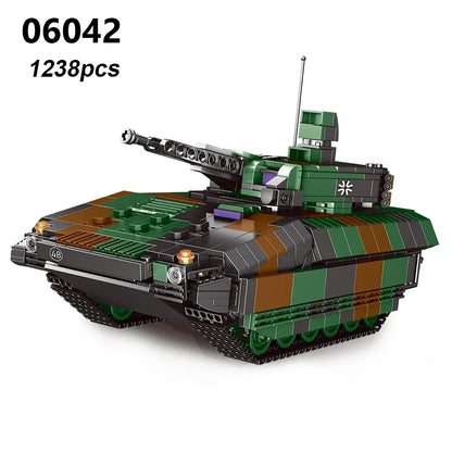 DIY Germany Military Series HX-8 Elefant Tractor PZH2000 Cannon Leopard Tank Lars-2 Rocket Launcher Building Blocks Bricks